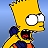 Pixelated yellow character with large white eyes, blue shirt, and red pants against a blue gradient background.