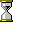 Pixelated hourglass icon with yellow top and bottom sections, gray sand-filled middle; sand shifts from upper to lower chamber across frames.