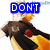 Pixelated anime character with spiky blonde hair and orange-yellow outfit, wearing dark brown cape with red emblem, in four- with text overlays