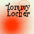 Tommy Locker text in black serif font with red gradient background, four showing animation changes