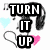 Animated icon with black text blocks, headphones, musical notes, and hearts on a white background.