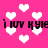 Pixelated pink background with white heart shapes and repeated black text 'i lov kyle' in two horizontal bands.