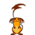 Animated sequence of a yellow cartoon creature with brown limbs and tail, performing dynamic poses against gray background.