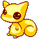 Pixel art squirrel animation with four distinct poses on a gray background, featuring yellow-orange fur and large brown eyes.