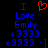 A pixelated digital image displays blue text reading "I Love Emily" with a red heart symbol above the 'I' on the left side, and identical text without the heart on the right side against a black background.