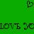 Green background with black pixelated text and a heart symbol; the word 'LOVE' appears twice in mirrored positions.