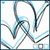 Pixelated abstract design with flowing curved lines in blue and gray tones on a white background, framed by a thin dark border.