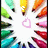 Colorful pencil icons arranged in a circular pattern around two pink heart shapes on a white background.