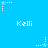 Blue background with repeated white text 'Kelli' and star-shaped pixel art elements in various states of animation.