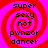 Four identical red and pink spiral-patterned icons with black text reading "super sexy hot pwnzor dancer" arranged in a