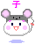 Pixelated mouse character with pink cheeks and ears, gray headband, orange nose, blue eyes, and a small tail; four variations show different eye expressions under purple clouds.