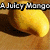 A yellow mango on a brown surface with text labels changing across four