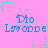 Pixelated blue text 'Dio' above 'Lavende' on pink background with green and gray star-shaped cursor elements.