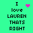 Green background with black text reading "I love LAUREN THATS RIGHT" and pink pixelated heart or star symbols in different positions across frames.