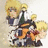 Pixelated anime-style icon shows three characters with blonde hair, one in orange and blue clothing holding a dark staff-like object, another in dark clothing with a green top, and a third in light clothing with a yellow accessory.