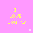 Yellow text "I LOVE you <3" on pink background with white pixelated symbols changing across frames.