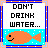 Pixelated orange fish with black eyes and smiles in light blue water, paired with text about fish and water in a of