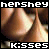 Animated sequence of Hershey Kisses chocolate icons with text overlays cycling through 'hershey' and 'K:isses' in white and orange lettering.