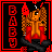 Pixel art contact sheet showing two animated frames of a cartoon character with long brown hair, red boots, and black shorts against a black background with red borders.