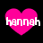 Four pink heart shapes with white text 'hannah' overlaid on a black background, arranged in two of two