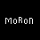 Pixelated white text 'MoRon' on black background with six distinct animation states showing varying character distortion and partial pixel shifts.