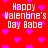 Red background with pink hearts and white text reading "Happy Valentine's Day Babe" in pixelated font.