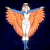 A pixelated animated contact sheet showing a character with orange wings and white body against dark blue background on left, green text "Original Icons .com" on right.