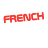 Red pixelated text 'FRENCH' on white background; dark textured backdrop with light source and white text reading 'Live the Moon time WP'.