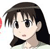 Pixelated anime-style character with brown hair, black eyes, and a neutral expression, wearing a dark collar against a white background.