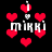 Pixelated red hearts and white text 'mikki' with a small heart symbol on black background, animated as repeating pattern.