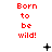 Red text "Born to be wild!" repeated in a with animated black symbols appearing between on white background