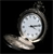 Pixelated clock icon with white face, black hands, and dark gray border on black background.