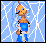 Animated character with orange hair and blue outfit against light blue webbed background, cycling through multiple poses.