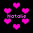 Pixelated pink hearts float against a black background with the name 'Natalie' repeated in pink text.