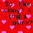 Red background with pink pixelated hearts and repeated black text asking "So I like a boy? Is that a crime?" in four identical quadrants.