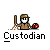 Pixel art animation of a brown-uniformed figure with hat holding stick, interacting with red-and-white object and yellow character