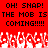 Red background with black pixelated text repeating 'OH! SNAP! THE MOB IS COMING!!!!!' and white pixelated crowd below.