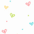 Pixelated heart shapes in pink, yellow, green, and cyan float against a white background with a gray corner overlay.