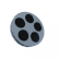 A circular film reel icon with five black perforation holes on a light blue body, shown in multiple orientations including front view and side views.