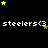 Black background with repeated white text 'steelers<3' and scattered yellow and brown stars in pixelated style.