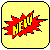 Yellow square icon with rounded corners and black border; left side shows red comic-style explosion with yellow text "MENU"; right side displays red book with white pages, yellow label containing three horizontal lines.