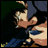 Pixelated anime-style character icon with text elements on a black background, split into two sections showing different visual states.