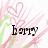 Animated pink and green floral background with heart outlines; text changes from 'Larrty' to '<33'.