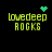 Four pixelated 'lovedeep ROCKS' text arrangements with green heart and dot cluster icons on black background.