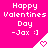 Pixelated pink background with white text reading "Happy Valentines Day -Jax :)" and a white triangular shape containing a pink heart.
