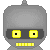 Pixel art robot head with gray body, yellow eyes, and yellow mouth in multiple expressions