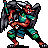 Pixel art character with orange-red skin, green and blue clothing, and dark gray wings, holding a staff with blue and green segments.