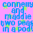 Pixelated blue text on pink background with green stars, repeating 'connelly connelly and maddie two peas in a pod' in a pattern