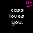 Pixelated pink heart symbol above white text reading 'cass loves you.' on black background.