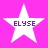 Four white star-shaped icons with purple text "ELYSE" on a bright pink background, arranged in a